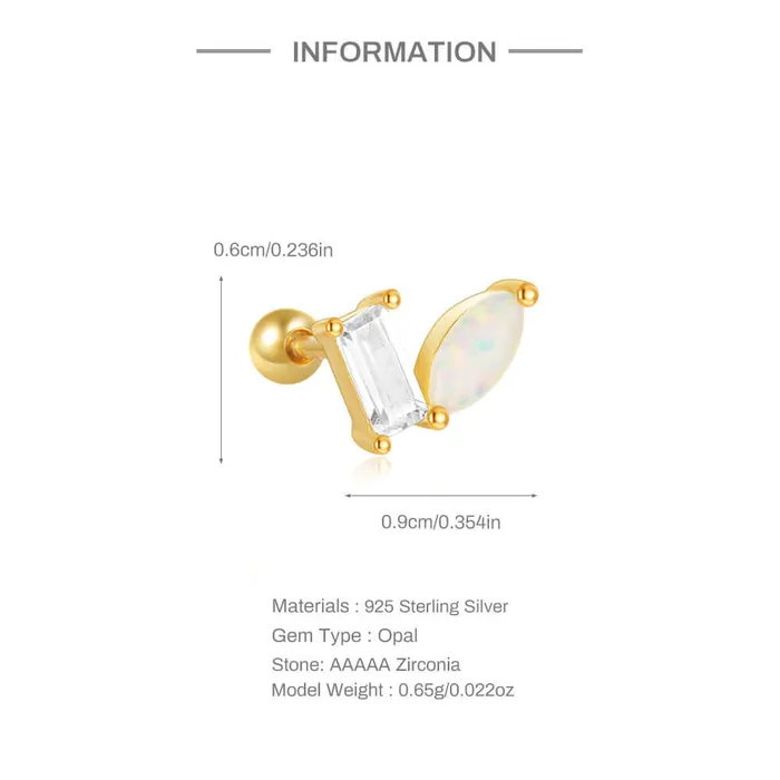 Trendolla Jewelry Earrings 925 Silver Square CZ Diamond And Opal Ball Back Earrings