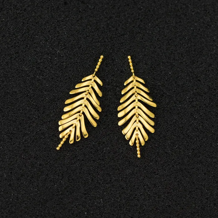 Trendolla Jewelry Earrings S925 Silver Glossy Tassel Leaf Drop Earrings