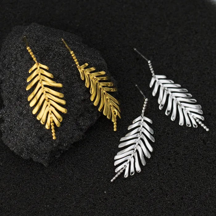 Trendolla Jewelry Earrings S925 Silver Glossy Tassel Leaf Drop Earrings
