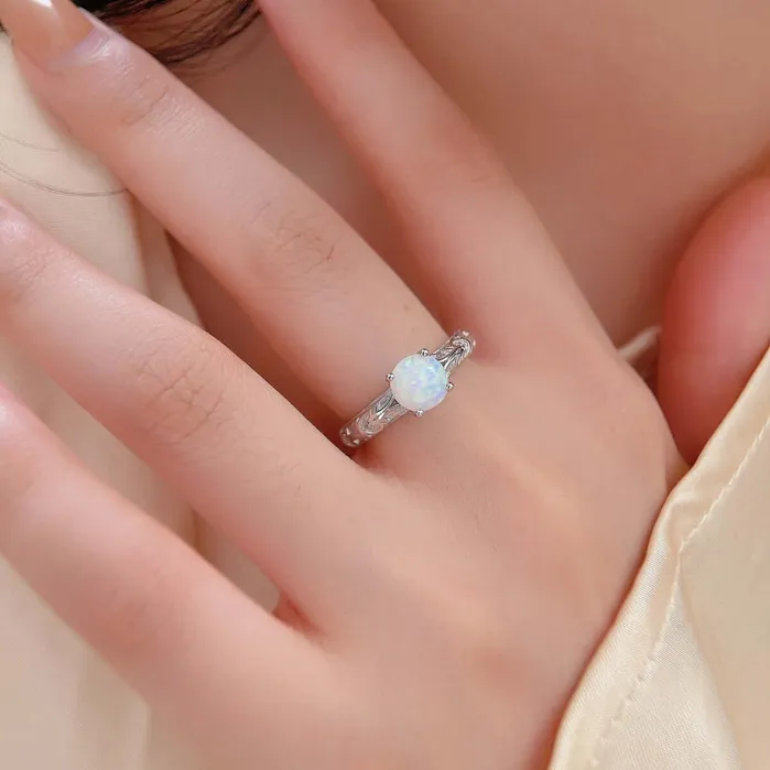 Trendolla Jewelry Rings Sterling Silver Simple Exquisite Opal Ring