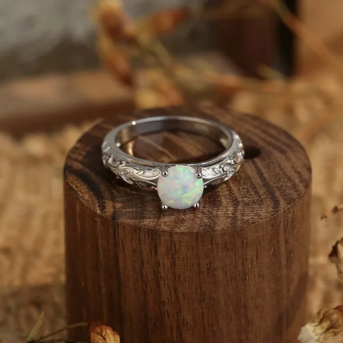 Trendolla Jewelry Rings Sterling Silver Simple Exquisite Opal Ring