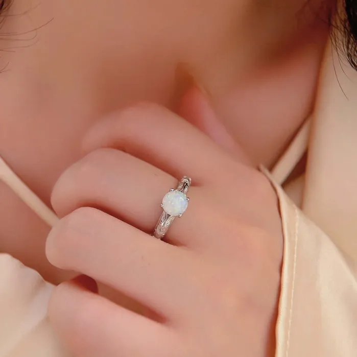 Trendolla Jewelry Rings Sterling Silver Simple Exquisite Opal Ring