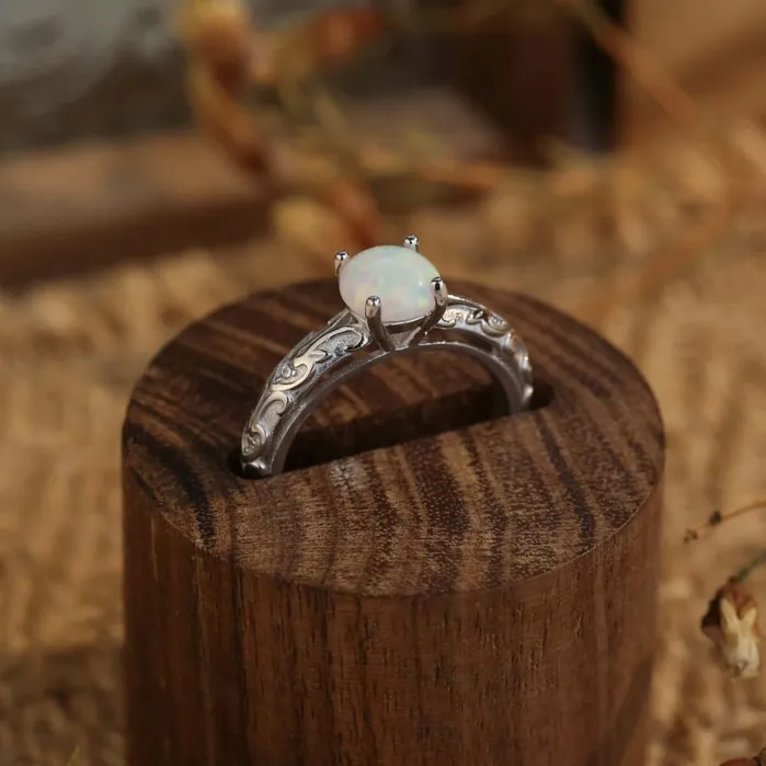 Trendolla Jewelry Rings Sterling Silver Simple Exquisite Opal Ring