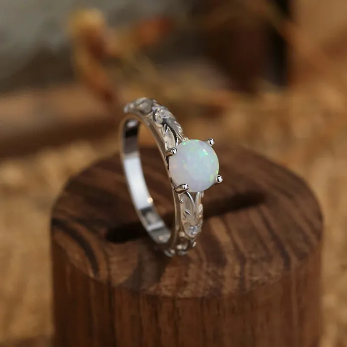 Trendolla Jewelry Rings Sterling Silver Simple Exquisite Opal Ring